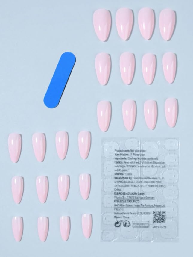 24-Piece Press-On Nails, Glossy Bright Red, False Nail Set, Luxury, Reusable (Light Pink - Almond)