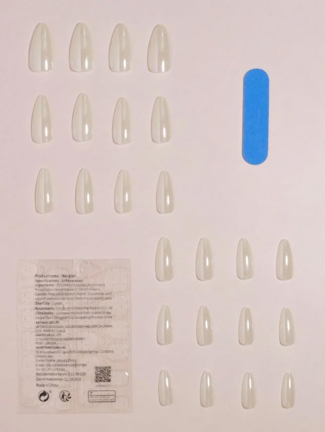 24-Piece Press-On Nails, Glossy Bright Red, False Nail Set, Luxury, Reusable (Light Pink - Almond)