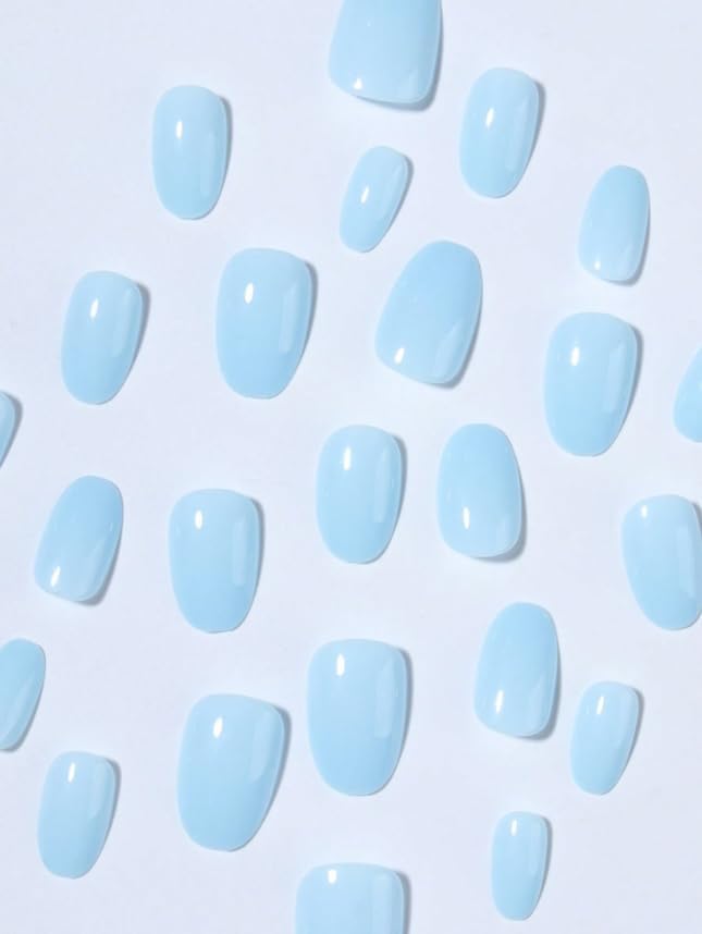 24-Piece Press-On Nails, Glossy Bright Red, False Nail Set, Luxury, Reusable (Light Pink - Almond)