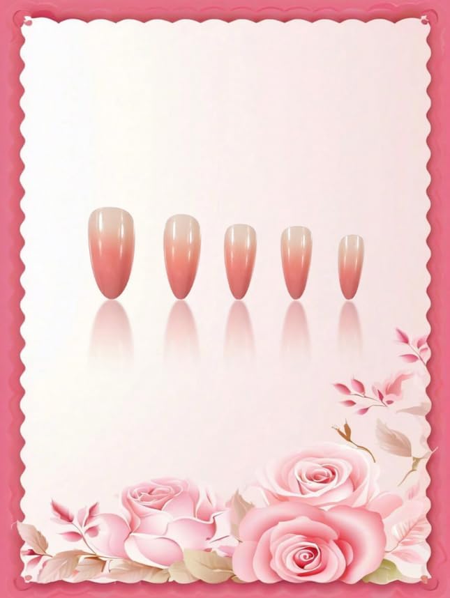 24-Piece Press-On Nails, Glossy Bright Red, False Nail Set, Luxury, Reusable (Light Pink - Almond)