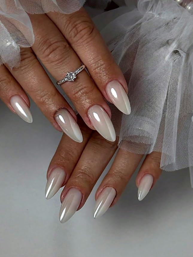 24-Piece Press-On Nails, Glossy Bright Red, False Nail Set, Luxury, Reusable (Light Pink - Almond)