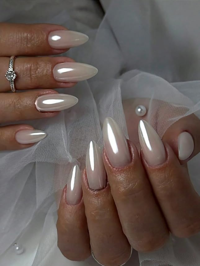 24-Piece Press-On Nails, Glossy Bright Red, False Nail Set, Luxury, Reusable (Light Pink - Almond)