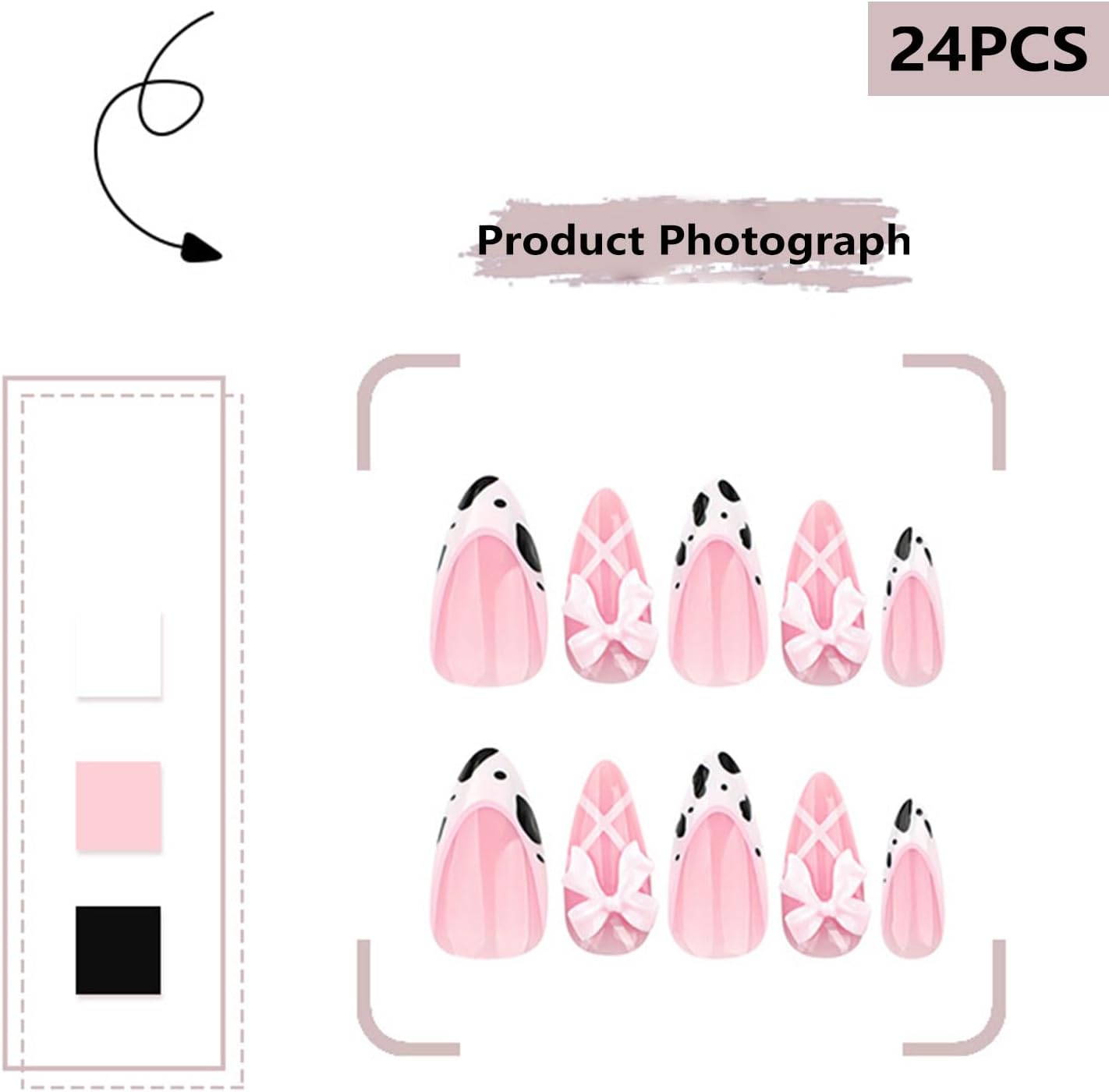 24PCS French Tip Almond Press on Nails,Medium Y2K Metal False Nails,Cool Figure Coffin Fake Nails,Glossy and Full Cover Acrylic Nails for Women