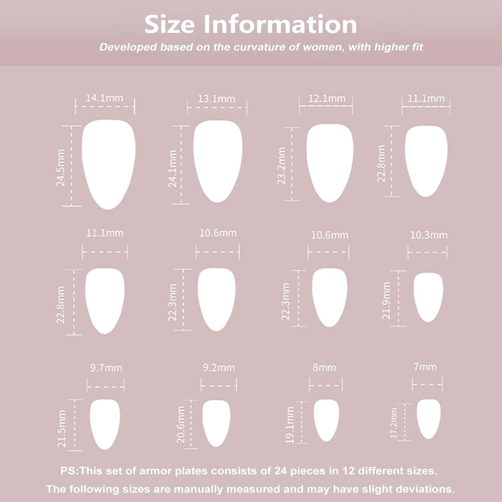 24PCS French Tip Almond Press on Nails,Medium Y2K Metal False Nails,Cool Figure Coffin Fake Nails,Glossy and Full Cover Acrylic Nails for Women