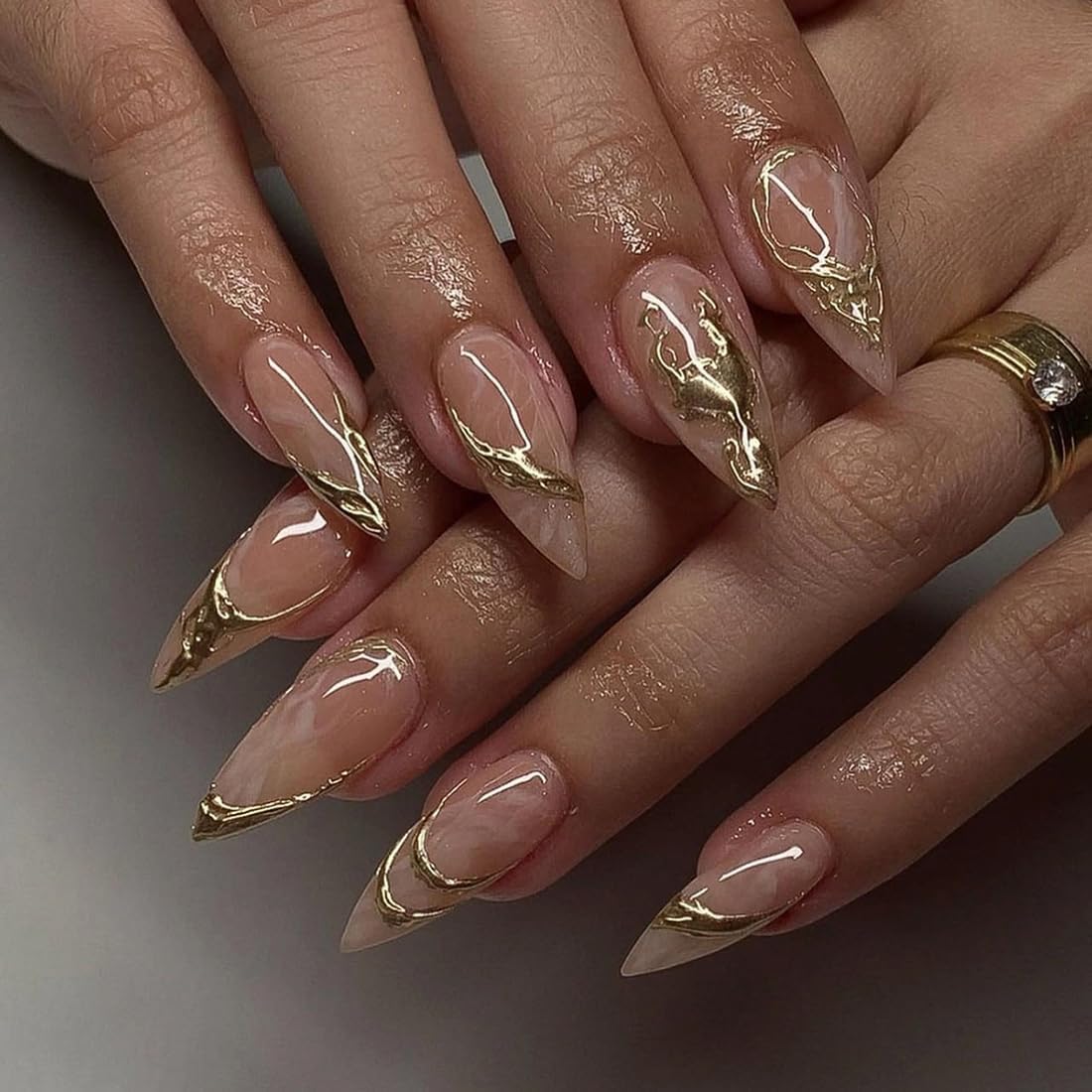 24 Piece Almond Gold Press on Nails