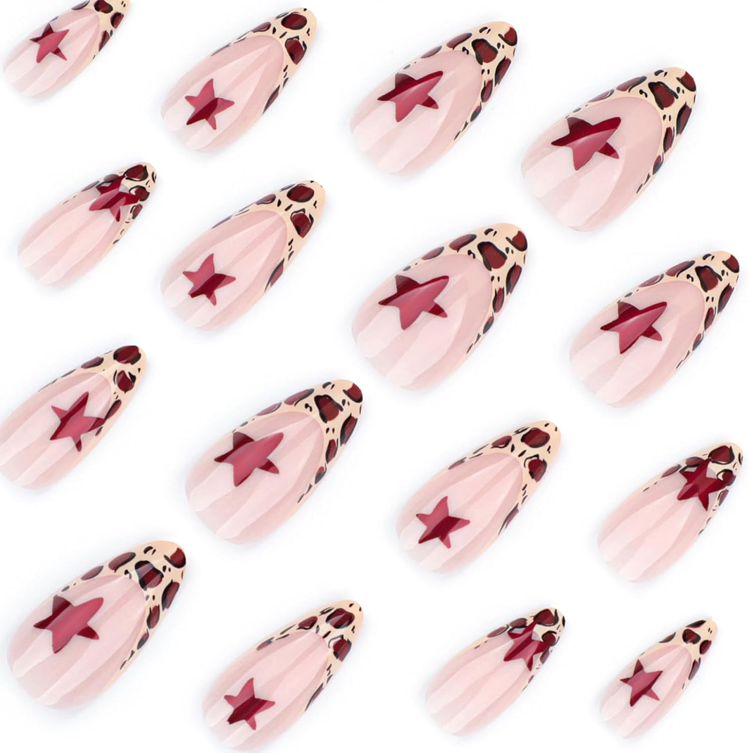 24PCS French Tip Almond Press on Nails,Medium Y2K Metal False Nails,Cool Figure Coffin Fake Nails,Glossy and Full Cover Acrylic Nails for Women