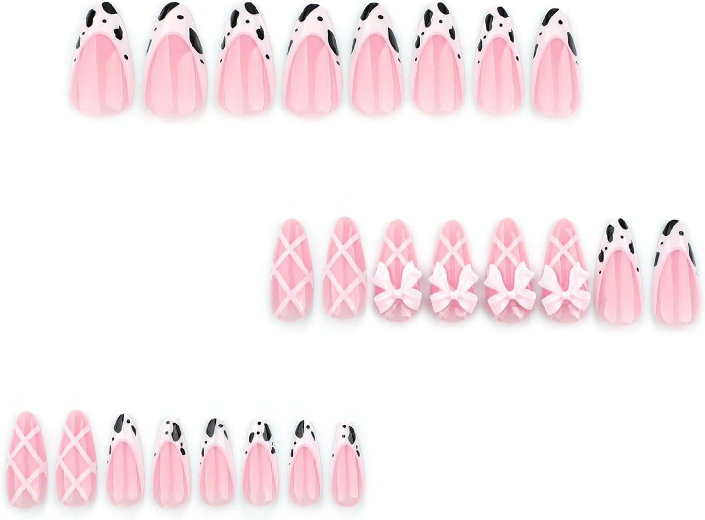 24PCS French Tip Almond Press on Nails,Medium Y2K Metal False Nails,Cool Figure Coffin Fake Nails,Glossy and Full Cover Acrylic Nails for Women