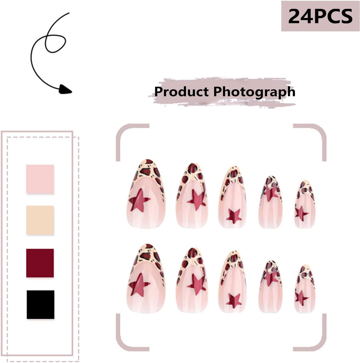 24PCS French Tip Almond Press on Nails,Medium Y2K Metal False Nails,Cool Figure Coffin Fake Nails,Glossy and Full Cover Acrylic Nails for Women