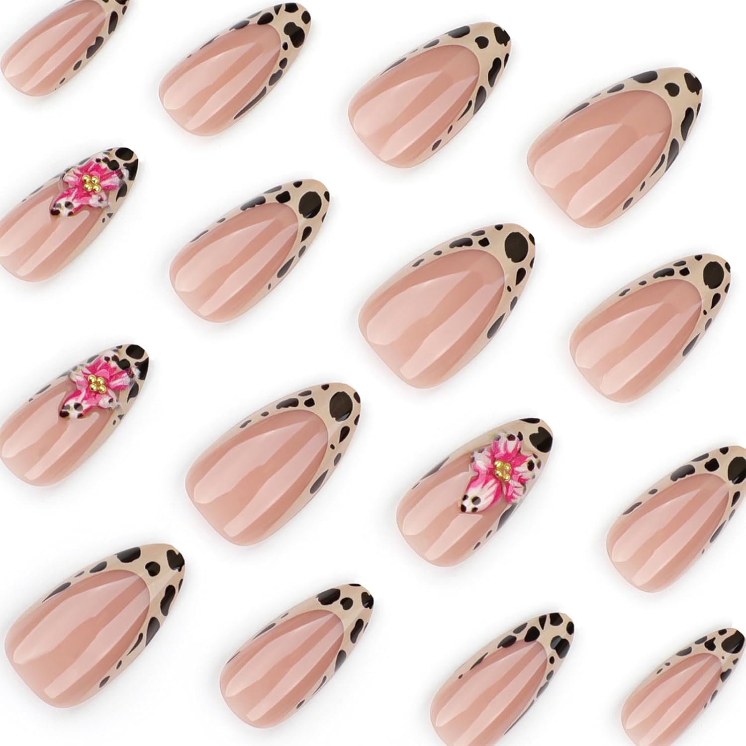 24PCS French Tip Almond Press on Nails,Medium Y2K Metal False Nails,Cool Figure Coffin Fake Nails,Glossy and Full Cover Acrylic Nails for Women